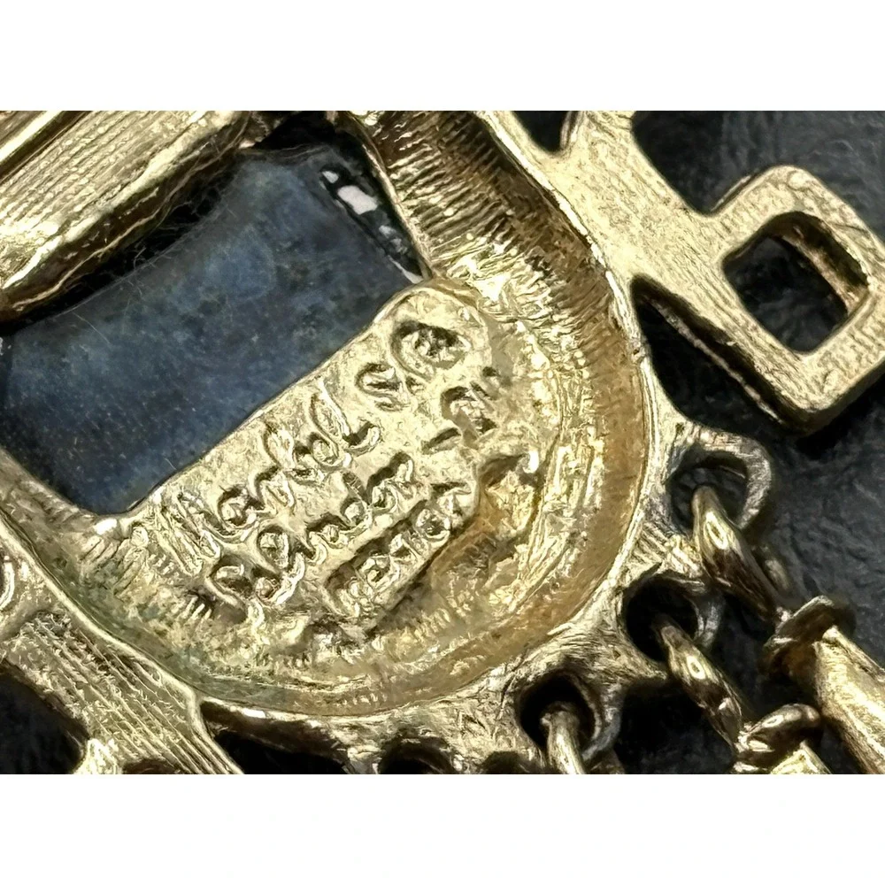 Vintage Salvador Teran Mexico Marbel Pendant Brooch Pin Mayan Mask Face Dangle